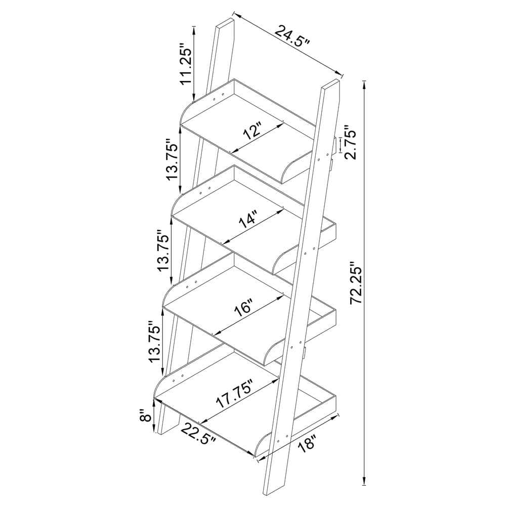 Modern White Acrylic 72'' Ladder Bookcase with 4 Shelves