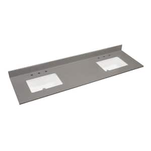 Madrid 73 in. W x 22 in. D Composite Stone Vanity Top in Concrete Grey with White Rectangular Double Sinks