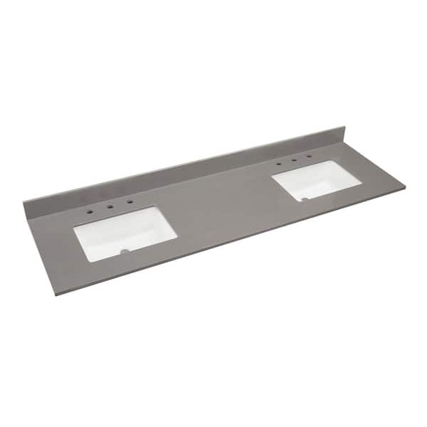 Altair Madrid 73 in. W x 22 in. D Composite Stone Vanity Top in Concrete Grey with White Rectangular Double Sinks