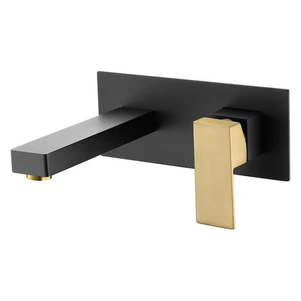 Sumerain Modern Single Handle Wall Mounted Bathroom Faucet With Rough In Valve In Black And Gold 5675