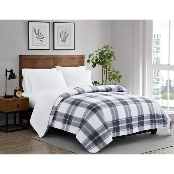 CANNON Cozy Teddy Blue Plaid Polyester Full/Queen Blanket