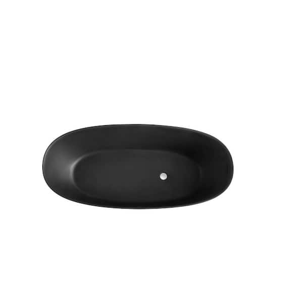 61 in. x 28.74 in. Soaking Freestanding Solid Surface Resin Stone Rectangular Bathtub with Center Drain in Matte Black