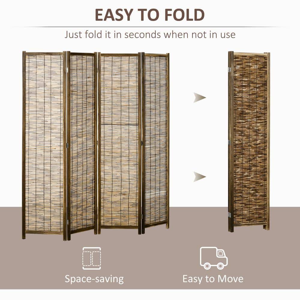 Brown Woven Bamboo 4-Panel Folding Room Divider