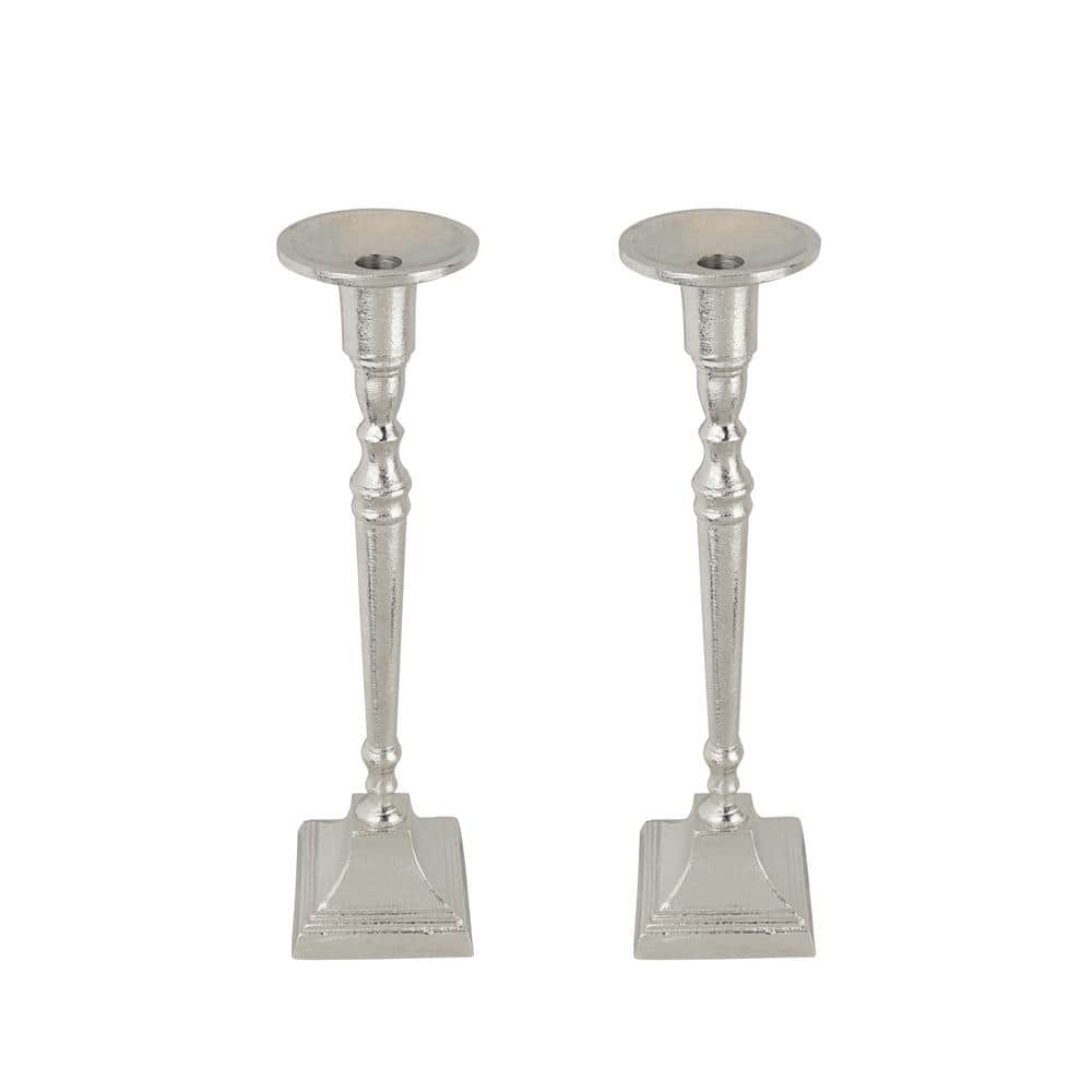 Nickel Finish Aluminum Tabletop Candlestick Set of 2