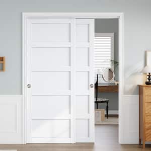 TREEBLING 128 in. x 80 in. 5-Lite Solid Core Wood White Finished ...