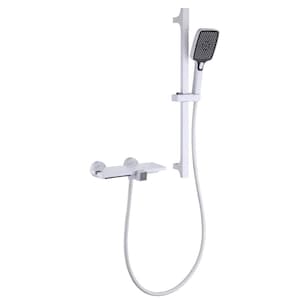 3-Spray Rectangular High Pressure Wall Bar with Hand Shower and Tub Spout in Matte White (Valve Included)