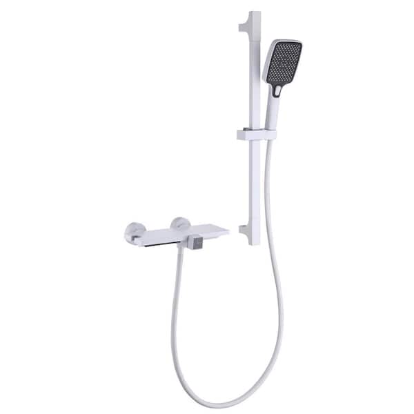 Boyel Living 3-Spray Rectangular High Pressure Wall Bar with Hand Shower and Tub Spout in Matte White (Valve Included)