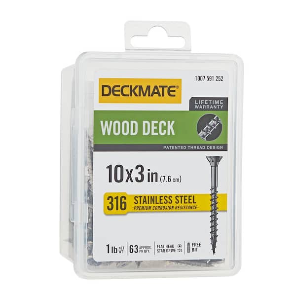 DECKMATE Marine Grade Stainless Steel #10 X 3 in. Wood Deck Screw 1lb (Approximately 63 Pieces)
