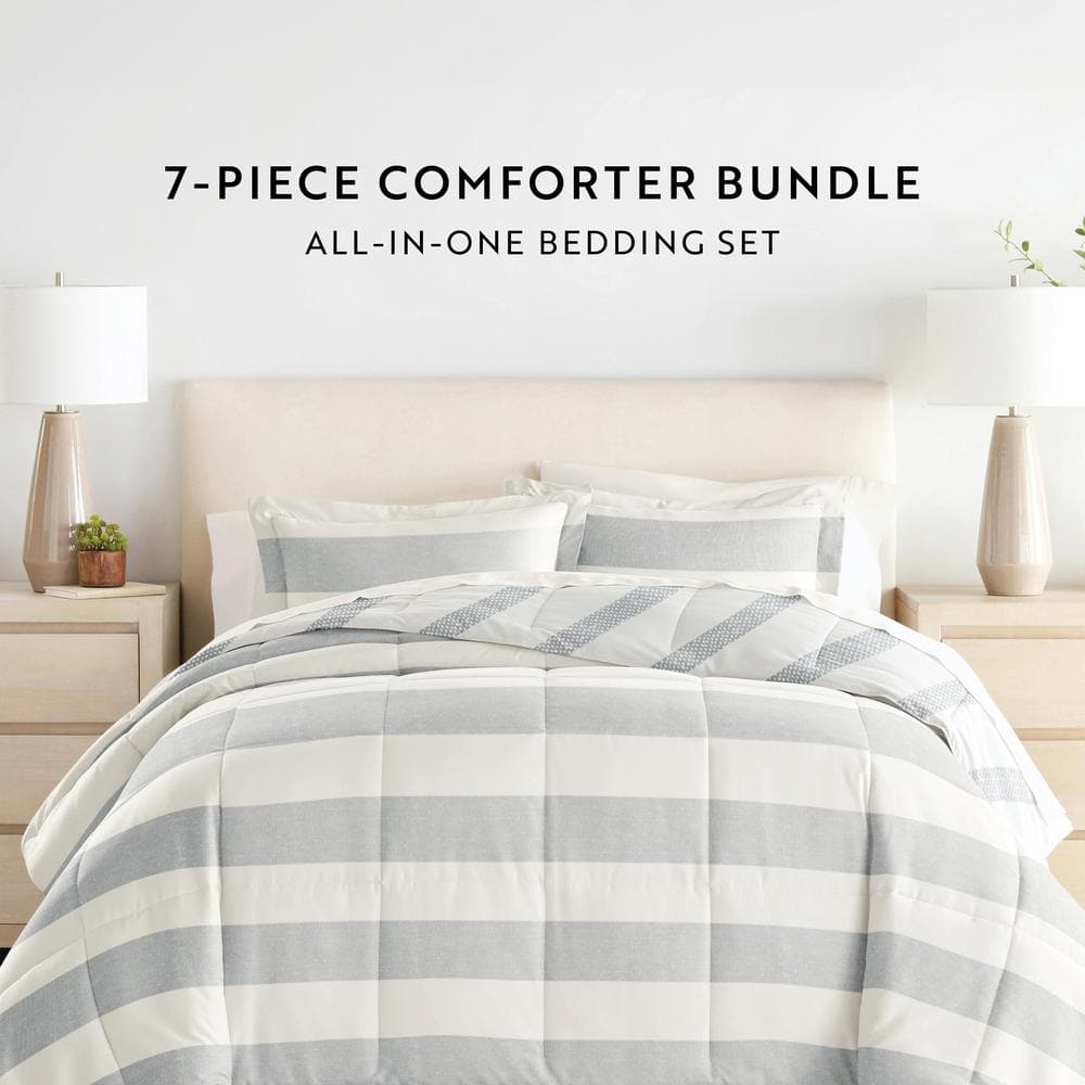 Twin Gray and White Microfiber Bedding Set with Distressed Stripe Pattern