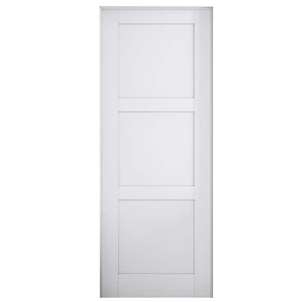 ARK DESIGN 30 in. x 80 in. Paneled Blank 3-Lite Left Handed White Solid Core MDF Prehung Door with Quick Assemble Jamb Kit
