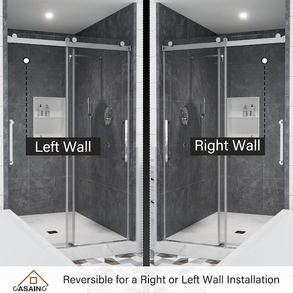 44-48 in. W x 76 in. H Double Sliding Frameless Shower Door in Chrome Finish with Clear Glass