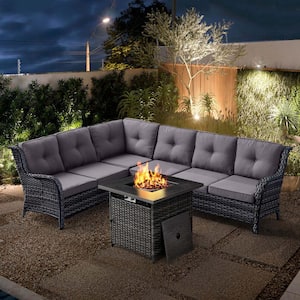 Carolina Wicker Outdoor Sectional with Gray Cushions