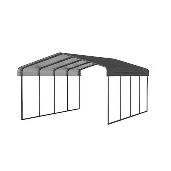 Yulia 11.81 ft. W x 19.33 ft. D Black Roof Galvanized Steel Carport Heavy Duty Outdoor Garage Car Shelter