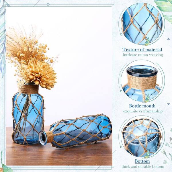 Coastal Glass Series 8.07 in. in Blue Glass Bottle Decorative Vase