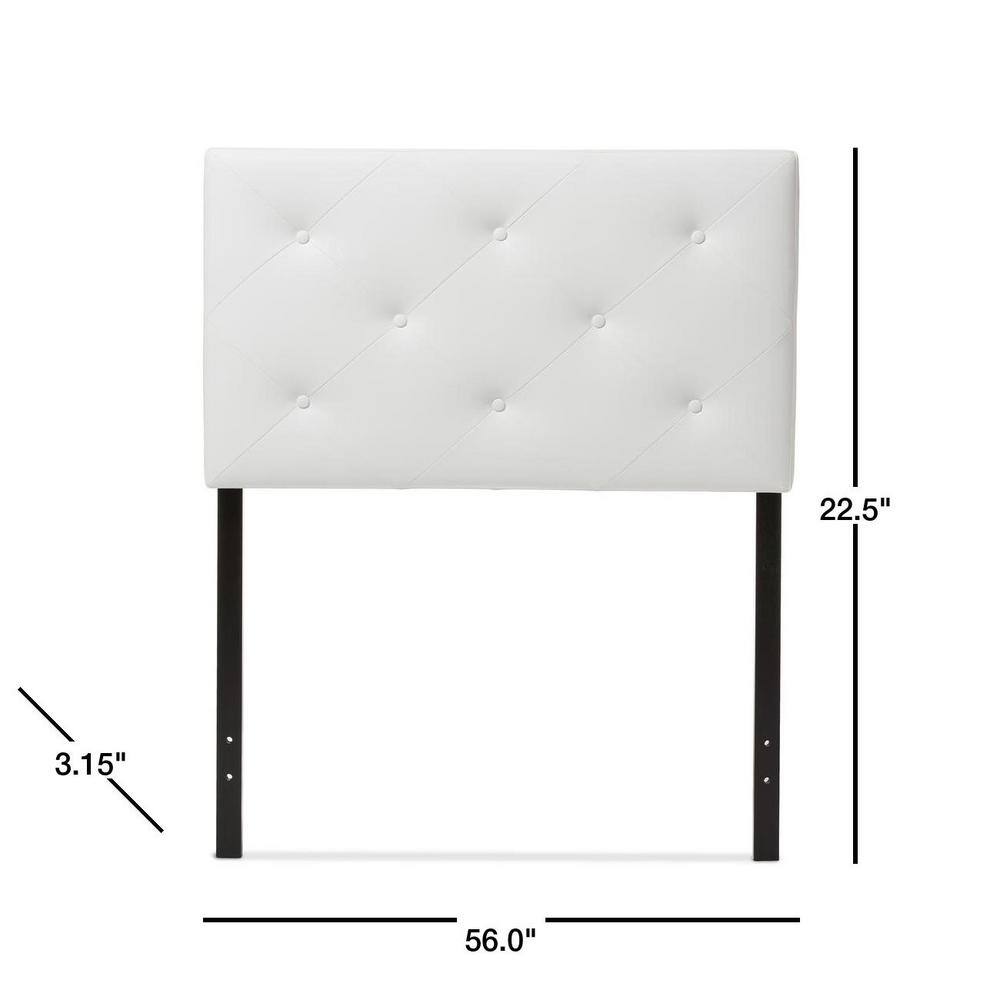 Full White Faux Leather Tufted Upholstered Headboard