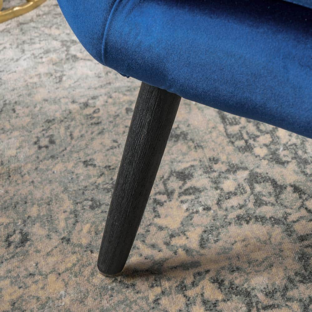 Handcrafted Navy Spot Velvet Wood Accent Chair with Slope Arm