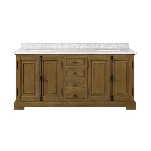 Clinton 72 in. Double Sink Almond Latte Bath Vanity with Carrara Marble Top (Assembled)