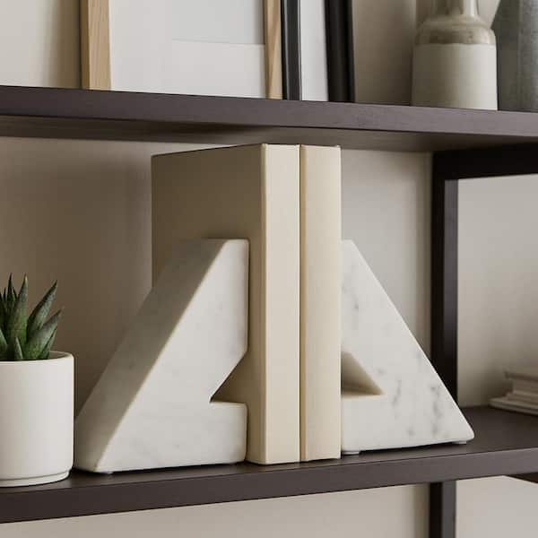 Liv & Skye White Marble Right Triangle Bookends (Set of 2)
