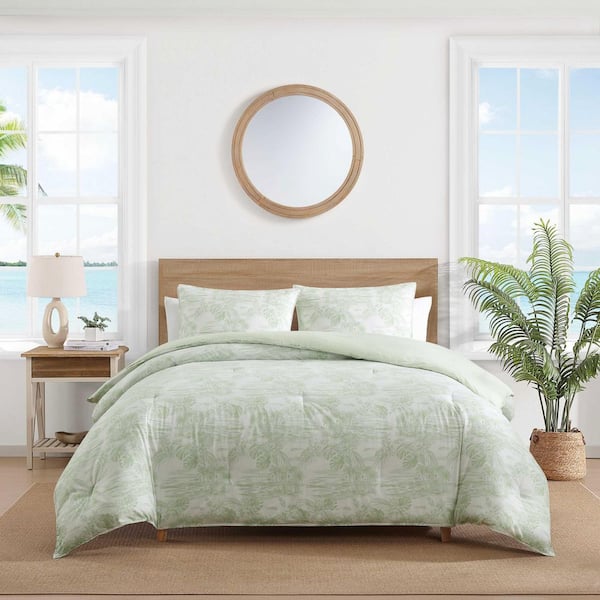 Beach Bluff Toile 3-Piece Pistachio Green Cotton Percale Full/Queen Comforter Set