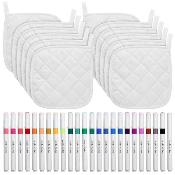 36-Piece Heat Resistant Christmas Pot Holders Craft Project Set with 12 White Pot Holders and 24 Makers for Kitchen