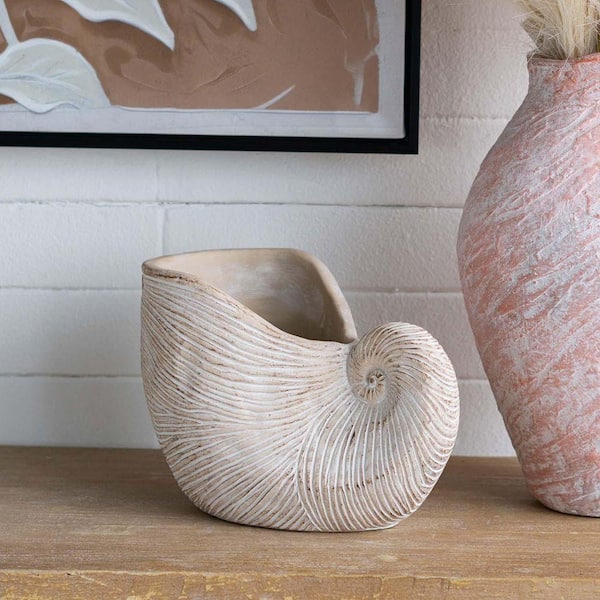 7.7 in. Beige Cement Pot Decorative Vase,Decorative Nautilus Shell Planter,Boho Vase for Home Decor,Living Room