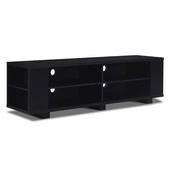 FORCLOVER 59 in. Black TV Stand Fits TV's up to 65 in. with Adjustable Shelves and Cable Holes