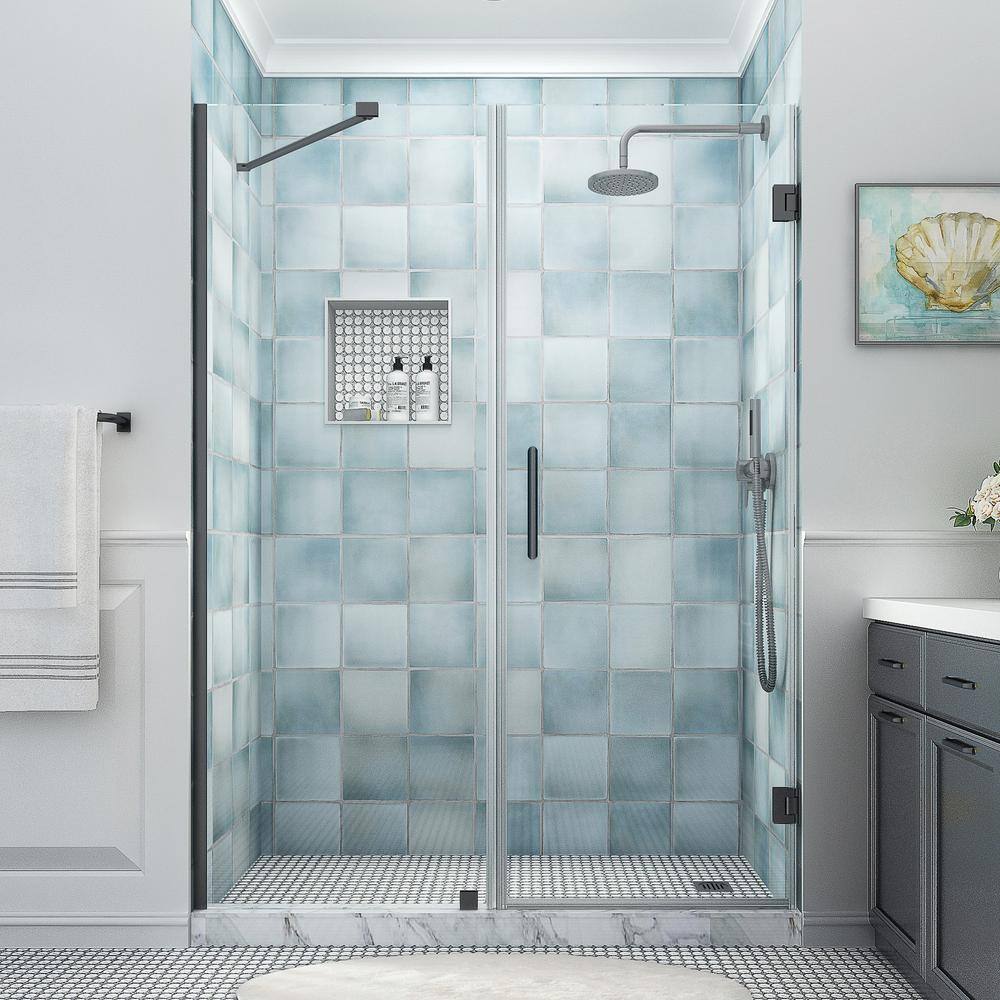 Belmore XL Matte Black Frameless Hinged Shower Door with Clear Glass