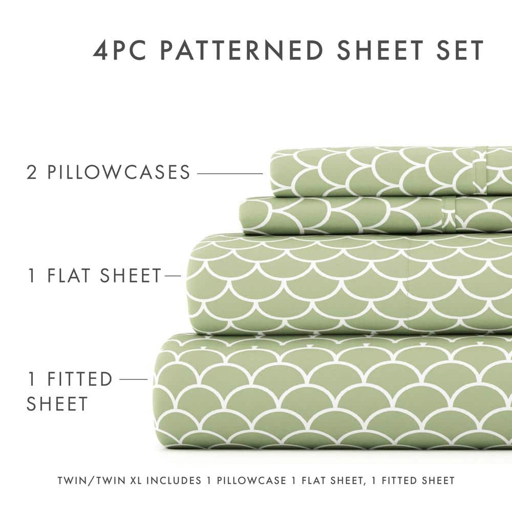 Sage Scallops Print California King Microfiber Sheet Set
