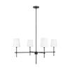 Generation Lighting Baker 4-Light Midnight Black Hanging Chandelier With White Linen Fabric Shades 3287204-112