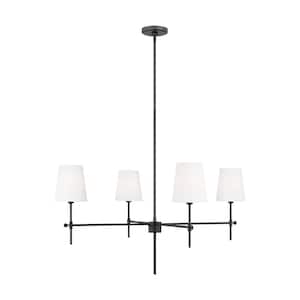 Baker 4-Light Midnight Black Hanging Chandelier With White Linen Fabric Shades