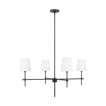 Generation Lighting Baker 4-Light Midnight Black Hanging Chandelier With White Linen Fabric Shades 3287204-112