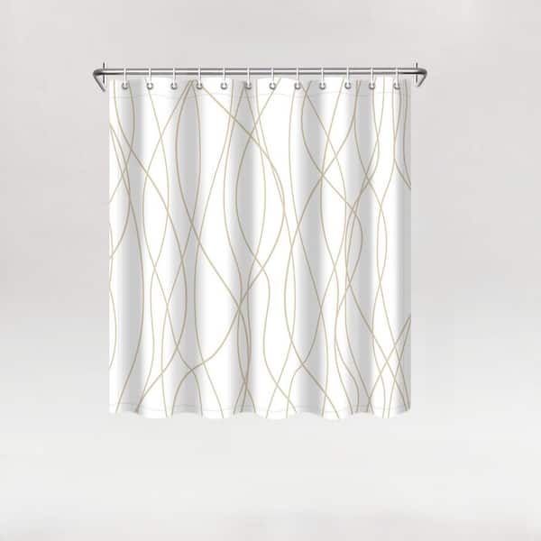 72 in. W x 72 in. L Polyester Shower Curtain with Hooks in Beige Khaki Striped, Weighted Hem