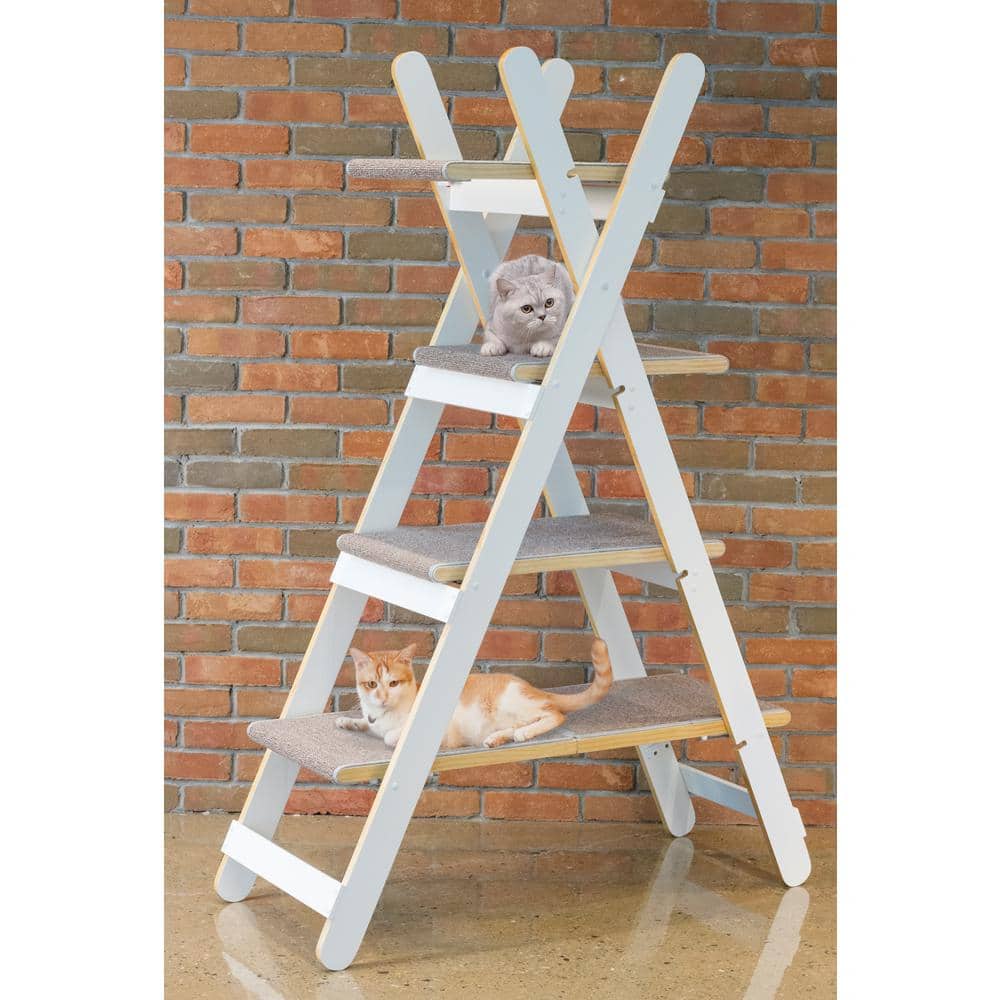 White Modern Folding 4-Tier Wooden Cat Tree