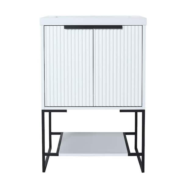 Aoibox 24 in. W x 18 in. D x 35 in. H Freestanding Bathroom Vanity in White with Resin Top in with White Sink