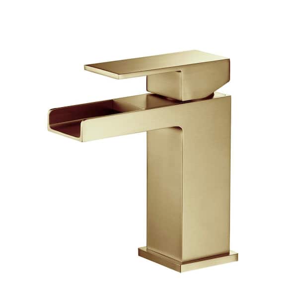 KIBI Waterfall Single Handle Bathroom Vanity Sink Faucet in Brushed Gold