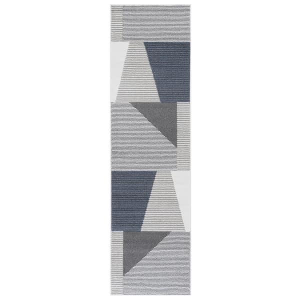 Pyramid 2 ft. x 8 ft. Ivory/Gray Navy Geometric Striped Abstract Runner Rug