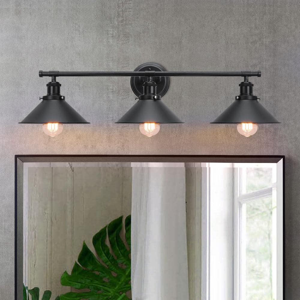 31.89 in. 3 Lights Modern Matte Black Bathroom Vanity Light with Metal Shad