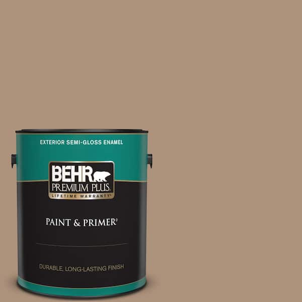 BEHR PREMIUM PLUS 1 gal. #PPU4-04 Soft Chamois Semi-Gloss Enamel Exterior Paint & Primer