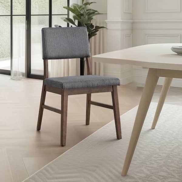Benjara Koen Dark Gray and Walnut Brown Fabric Solid Back, Upholstered Back Dining Side Chair (Set of 2)