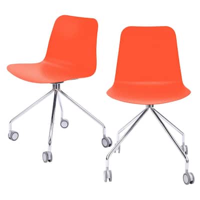 Hebe Series Orange Office Chair Designer Task Chair Molded Plastic Seat with Chrome Wheel Legs (Set of 2)