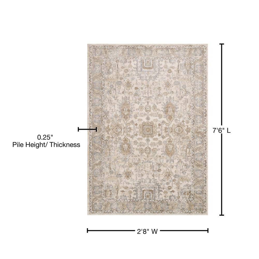 Ivory and Sand Oriental Synthetic Runner Rug