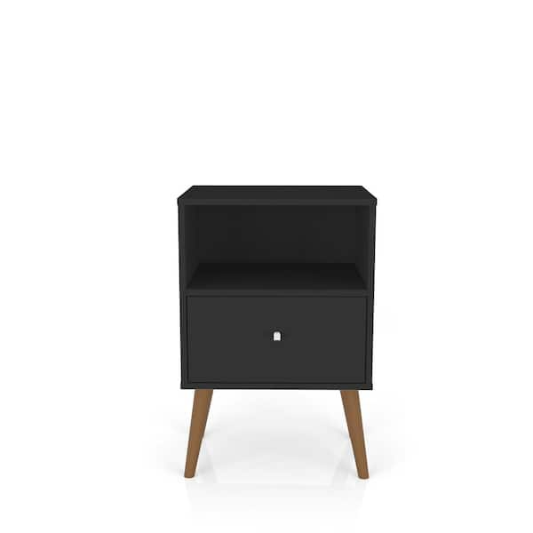Manhattan Comfort Liberty Mid-Century Modern Black 1-Drawer 17.72 in. W Nightstand