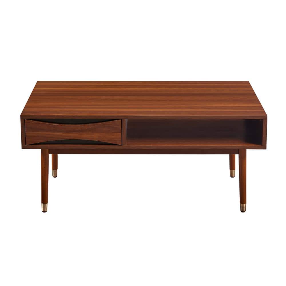 Dawson 40" Walnut Mid-Century Modern Coffee Table with Brass Accents