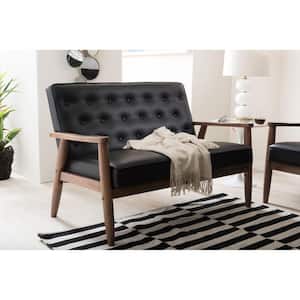 Sorrento 49 in. Black Faux Leather 2-Seater Loveseat with Wood Frame