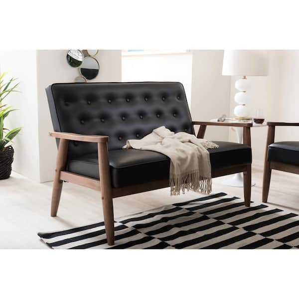 Sorrento 49 in. Black Faux Leather 2-Seat Loveseat with Wood Frame