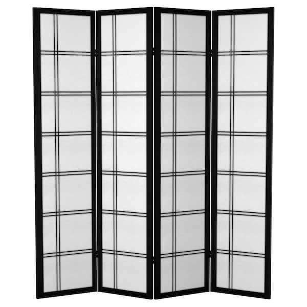 Oriental Furniture 6 ft. Black Printed Canvas Double Cross 4-Panel Room Divider