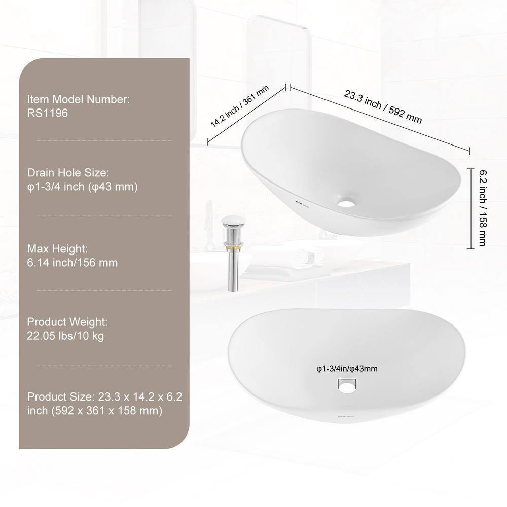 White Oval Ceramic Above-Counter Vessel Sink with Drain