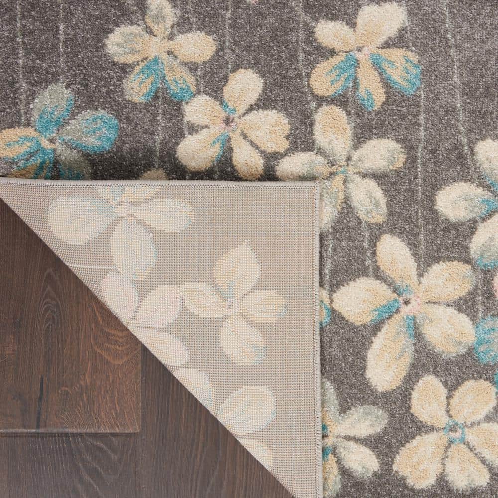 Elysian Blooms Easy-Care Grey/Beige Floral Area Rug 5' x 7'