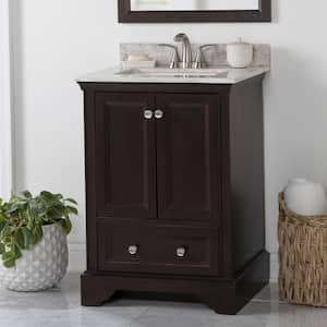 Stratfield 25 in. W x 22 in. D x 39 in. H Single Sink  Bath Vanity in Chocolate with Winter Mist Cultured Marble Top