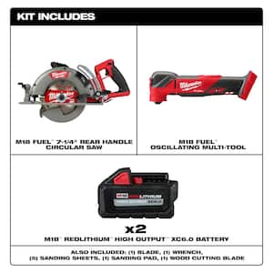 M18 FUEL 18V Lith-Ion Cordless 7-1/4 in. Rear Handle Circular Saw w/M18 FUEL Multi-Tool & (2) High Output 6.0Ah Battery